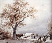 Koekkoek, Barend Cornelis - Cows In A Sunlit Meadow